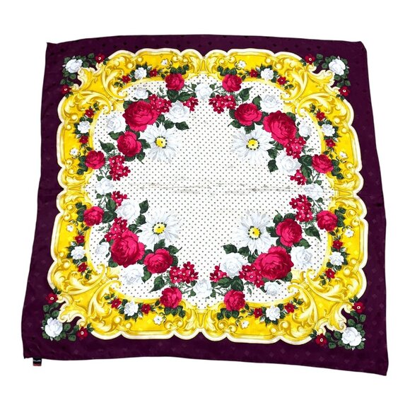 Ratti Italian Floral Silk Scarf 33.5" Red Roses & Gold Baroque Design Italy VTG - Picture 8 of 8